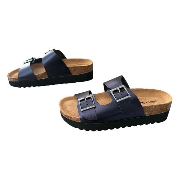Saint + Sofia Sutton Slide double Strap Sandals Metallic Indigo Women’s Size 7 - Picture 6 of 10